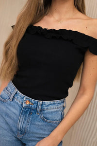 Blouse with frills 9096 / – Black цвет / color | Lexline Fashion