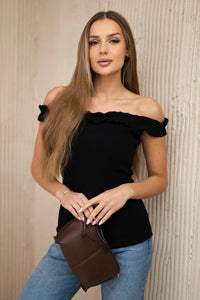 Blouse with frills 9096 / – Black цвет / color | Lexline Fashion