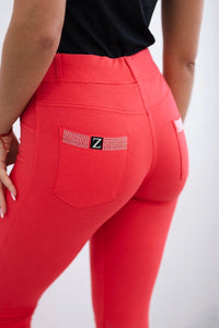 Cotton pants with zirconia on the back pockets 1120 / – Coral цвет / color | Lexline Fashion