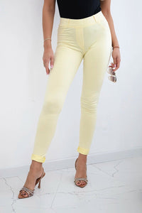 Cotton pants with zirconia on the back pockets 1120 / – Yellow цвет / color | Lexline Fashion