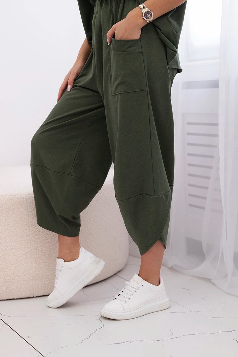 Cotton set blouse + trousers 6727 / – Khaki || Light цвет / color | Lexline Fashion