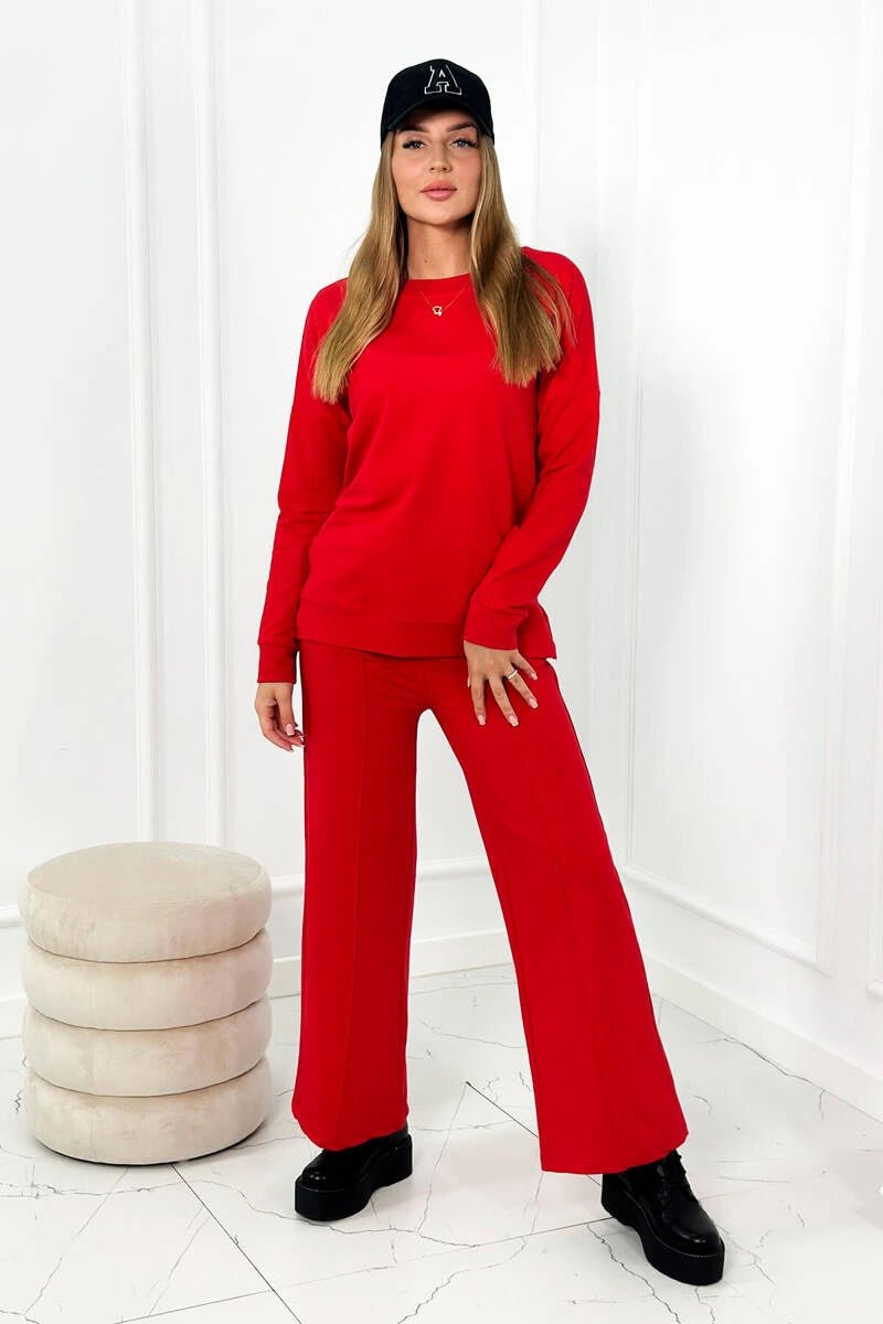 Cotton set Sweatshirt + Trousers 9590 / – Red цвет / color | Lexline Fashion