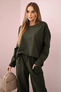 Cotton sweatshirt and pants 6171G / – Khaki || Dark цвет / color | Lexline Fashion
