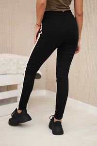 Cotton trousers with a gold stripe 5401 / – Black цвет / color | Lexline Fashion