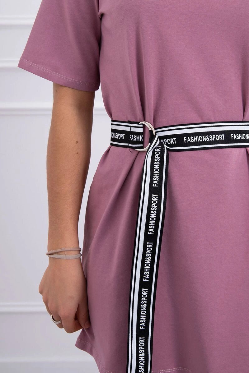 Dress with a decorative belt 9258 / – Pink || Dark цвет / color | Lexline Fashion