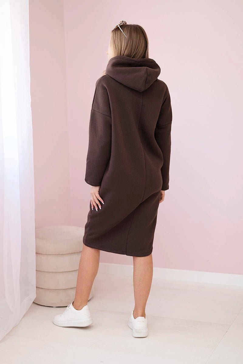 Dress with a hood and a slit on the side 9168 / – Brown цвет / color | Lexline Fashion