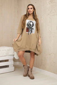 Dress with print 9007 / – Camel цвет / color | Lexline Fashion