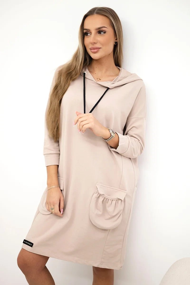 Hooded dress 9350 / – Beige цвет / color | Lexline Fashion
