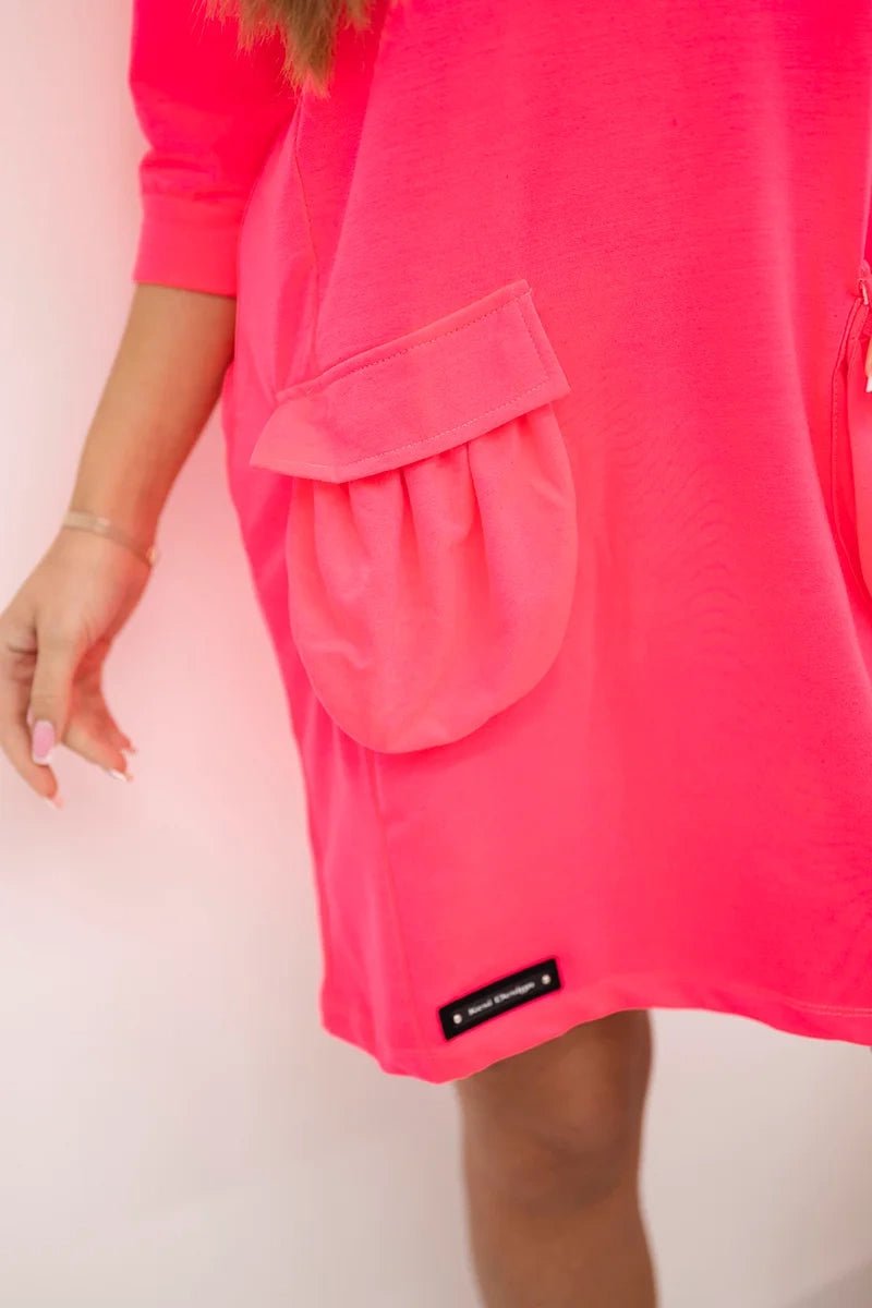 Hooded dress 9350 / – Neon pink цвет / color | Lexline Fashion