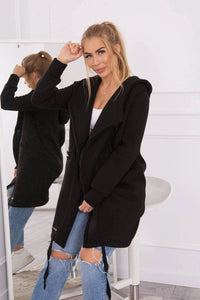 Insulated cardigan with a hood 69413 / – Black цвет / color | Lexline Fashion