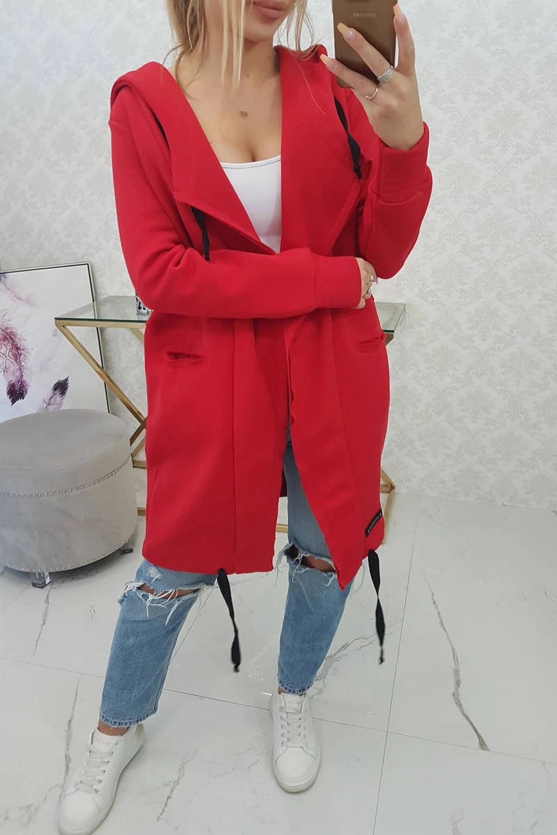 Insulated cardigan with a hood 69413 / – Red цвет / color | Lexline Fashion