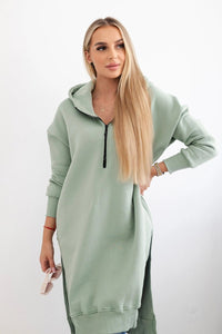 Insulated long hoodie with slits on the sides 9301 / – Dark || Mint цвет / color | Lexline Fashion
