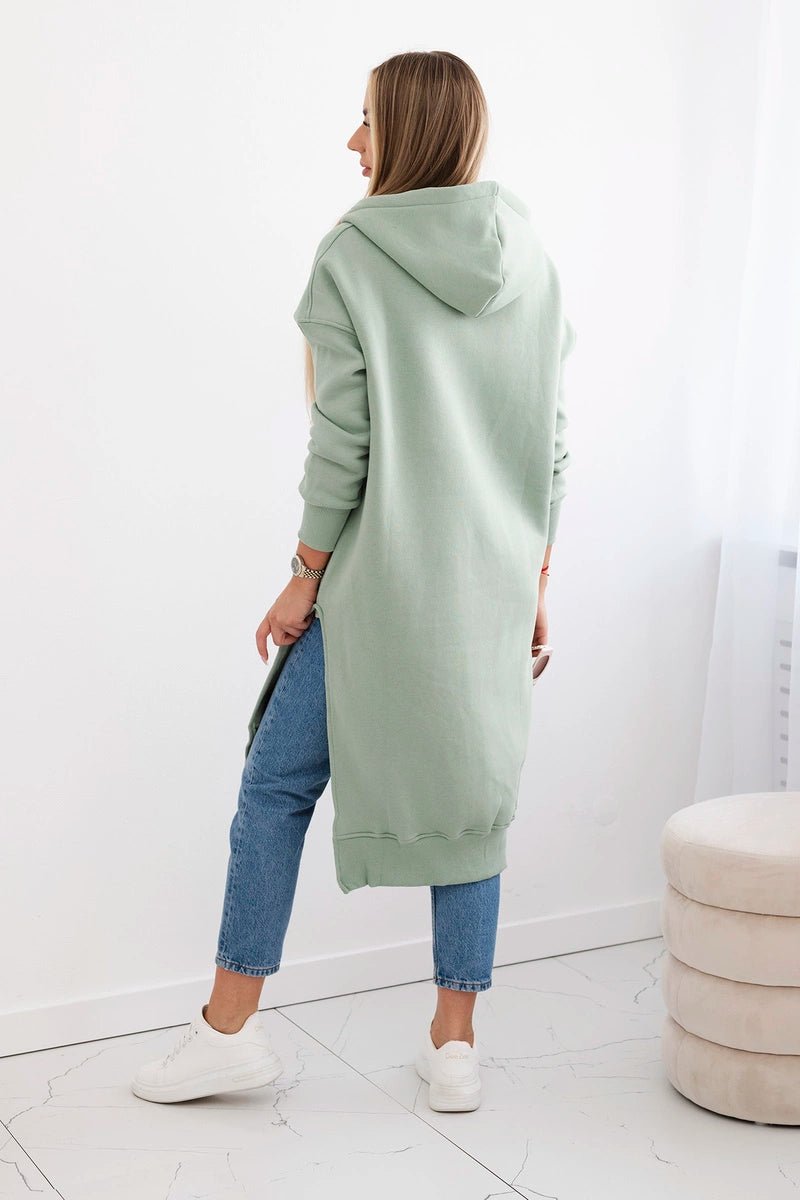 Insulated long hoodie with slits on the sides 9301 / – Dark || Mint цвет / color | Lexline Fashion