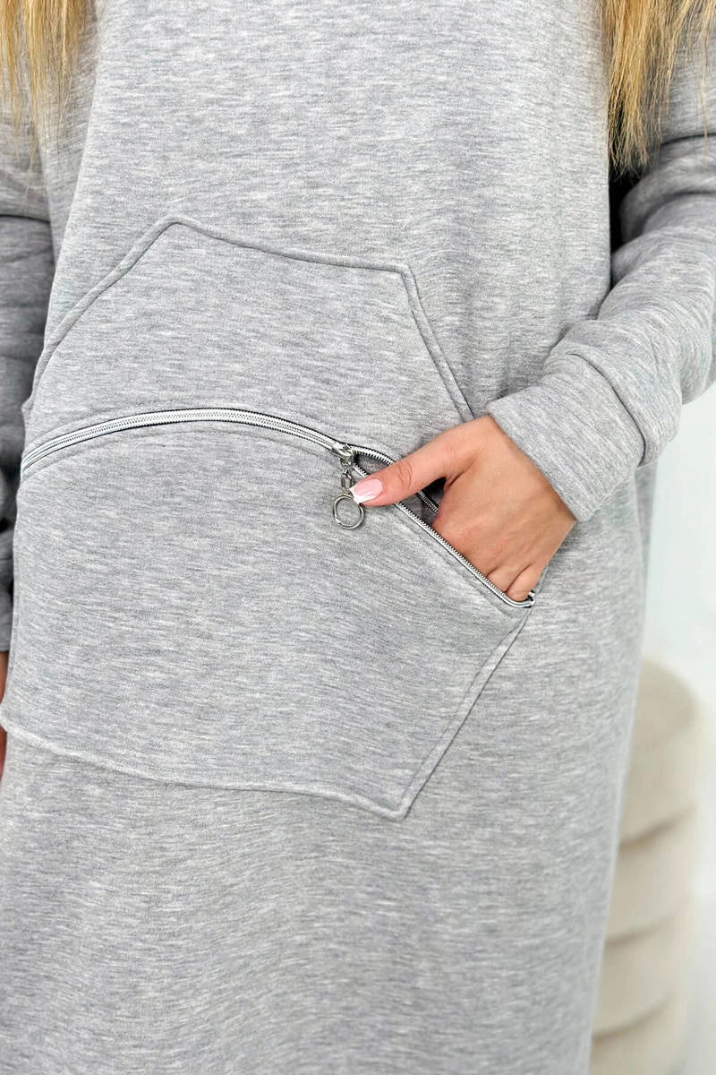 Insulated long sweatshirt with hood 9386 / – Gray цвет / color | Lexline Fashion