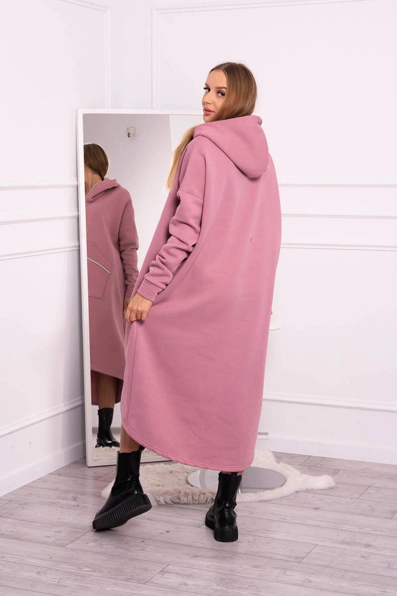 Insulated long sweatshirt with hood 9386 / – Pink || Dark цвет / color | Lexline Fashion