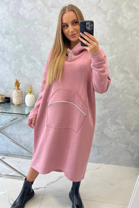 Insulated long sweatshirt with hood 9386 / – Pink || Dark цвет / color | Lexline Fashion