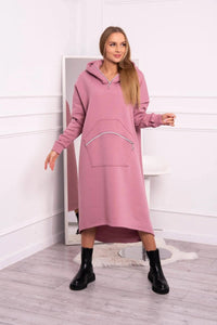 Insulated long sweatshirt with hood 9386 / – Pink || Dark цвет / color | Lexline Fashion