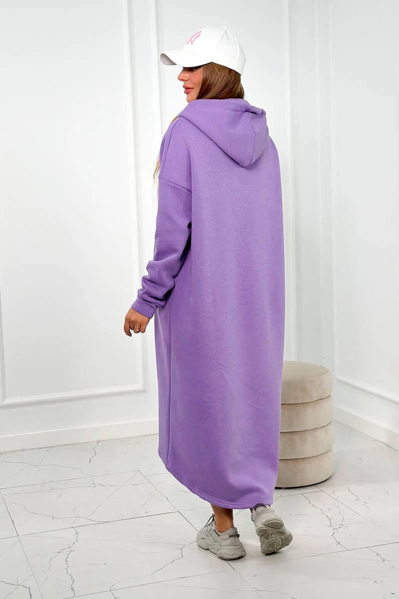 Insulated long sweatshirt with hood 9386 / – Purple цвет / color | Lexline Fashion