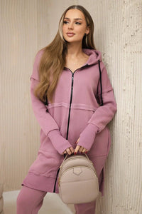 Insulated set with a long hoodie 69403 / – Pink || Dark цвет / color | Lexline Fashion