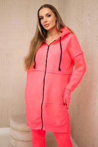 Insulated set with a long hoodie 69403 / – Pink || Neon цвет / color | Lexline Fashion