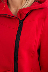 Long insulated hoodie with zipper 9306 / – Red цвет / color | Lexline Fashion