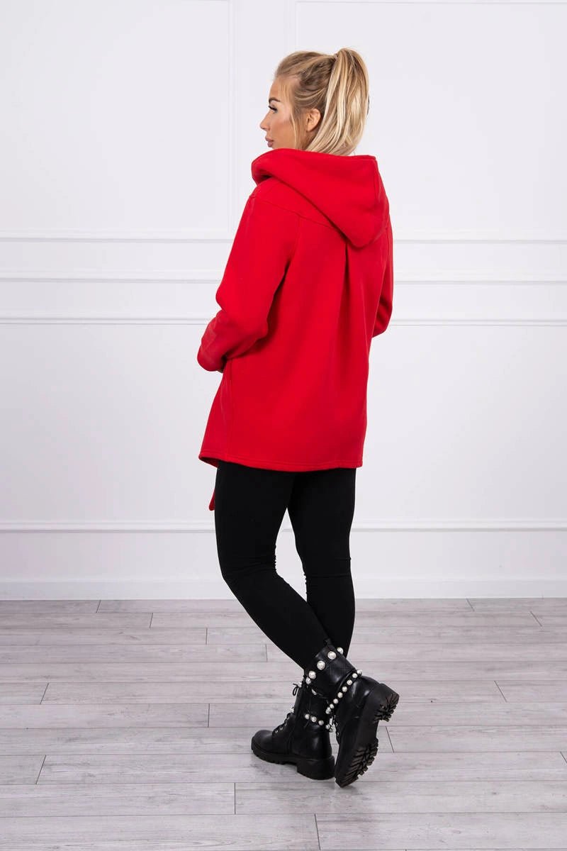 Long insulated hoodie with zipper 9306 / – Red цвет / color | Lexline Fashion