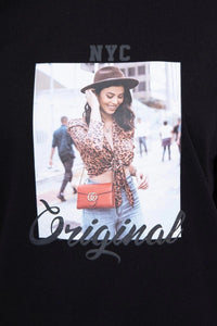 Long sleeve T-Shirt with a print 66786 / – Black цвет / color | Lexline Fashion
