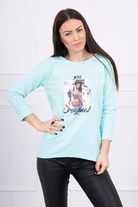 Long sleeve T-Shirt with a print 66786 / – Mint цвет / color | Lexline Fashion