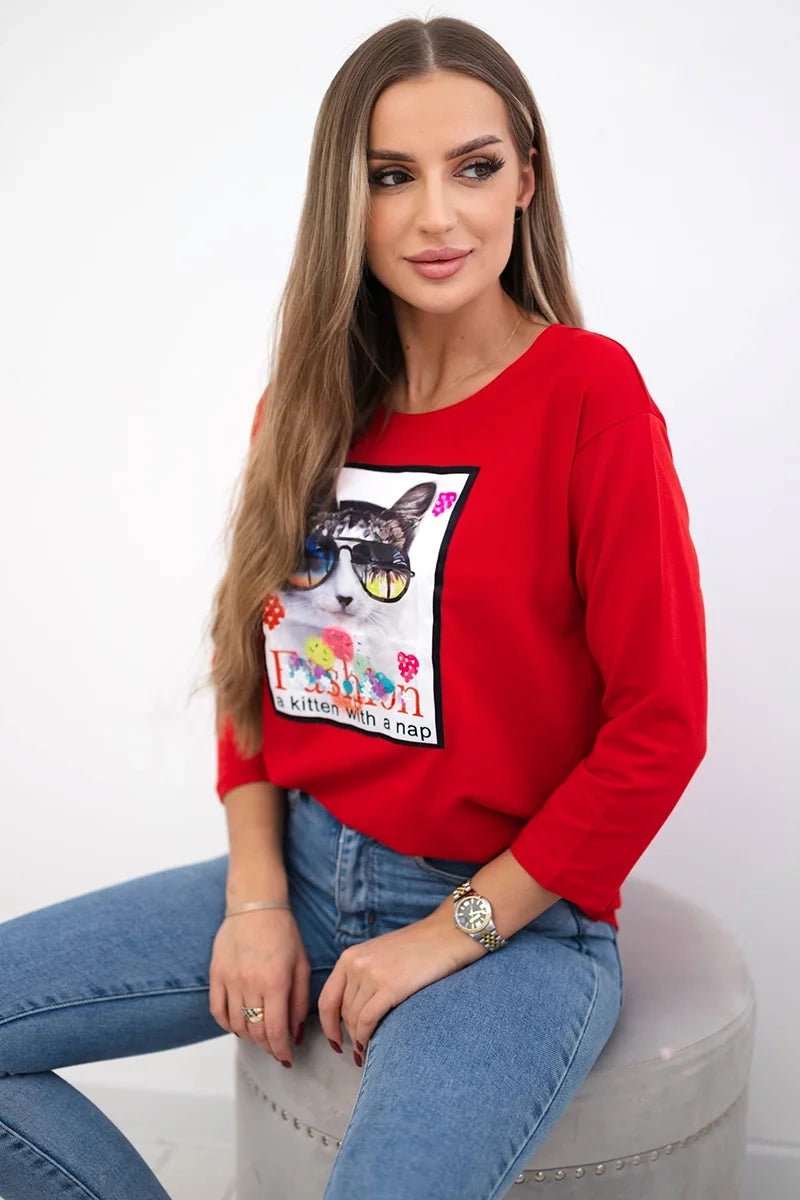 Long sleeve T-Shirt with a print 66805 / – Black цвет / color | Lexline Fashion