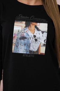 Long sleeve T-Shirt with a print 66855 / – Black цвет / color | Lexline Fashion