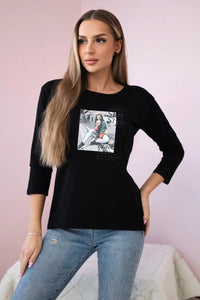 Long sleeve T-Shirt with a print66850 / – Black цвет / color | Lexline Fashion