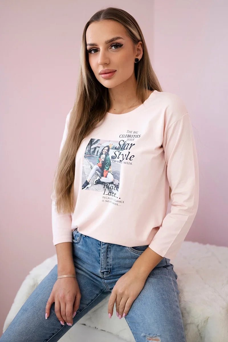 Long sleeve T-Shirt with a print66850 / – White цвет / color | Lexline Fashion
