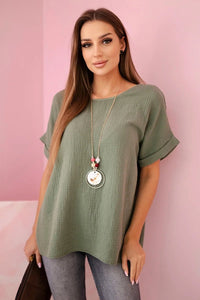 Muslin blouse with necklace IT - 68 / – Khaki цвет / color | Lexline Fashion