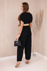 Overalls with a decorative belt at the waist 5877 / – Black цвет / color | Lexline Fashion