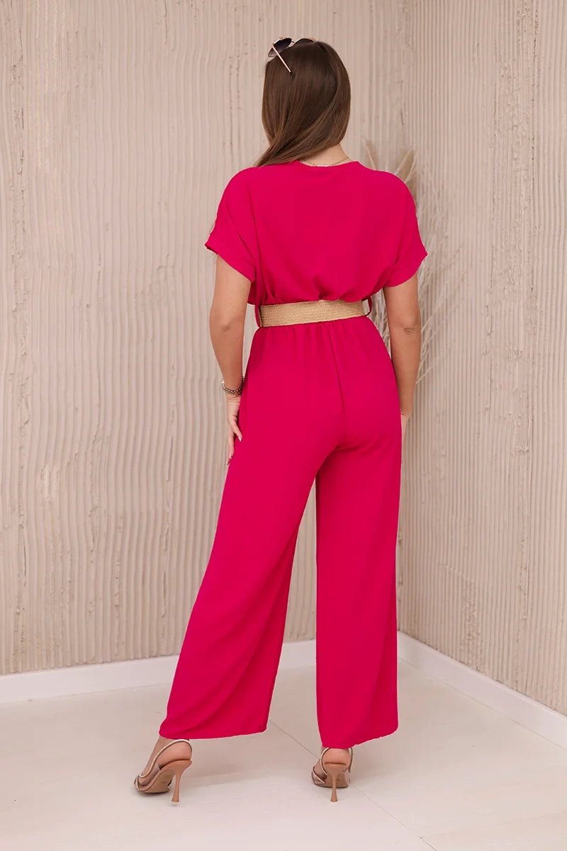 Overalls with a decorative belt at the waist 5877 / – Fuchsia цвет / color | Lexline Fashion