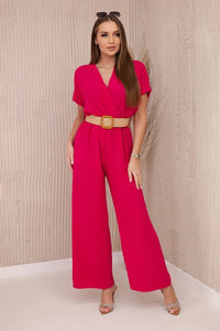 Overalls with a decorative belt at the waist 5877 / – Fuchsia цвет / color | Lexline Fashion