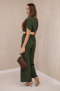 Overalls with a decorative belt at the waist 5877 / – Khaki цвет / color | Lexline Fashion
