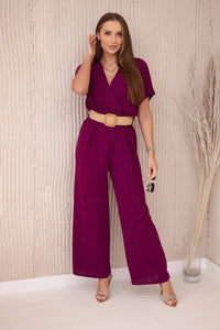 Overalls with a decorative belt at the waist 5877 / – Plum цвет / color | Lexline Fashion