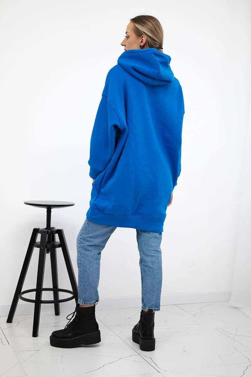 Oversize hoodie with embroidered inscription 9310 / – Blue cornflower цвет / color | Lexline Fashion