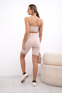 Set with high - waisted shorts 9354 / – Beige цвет / color | Lexline Fashion