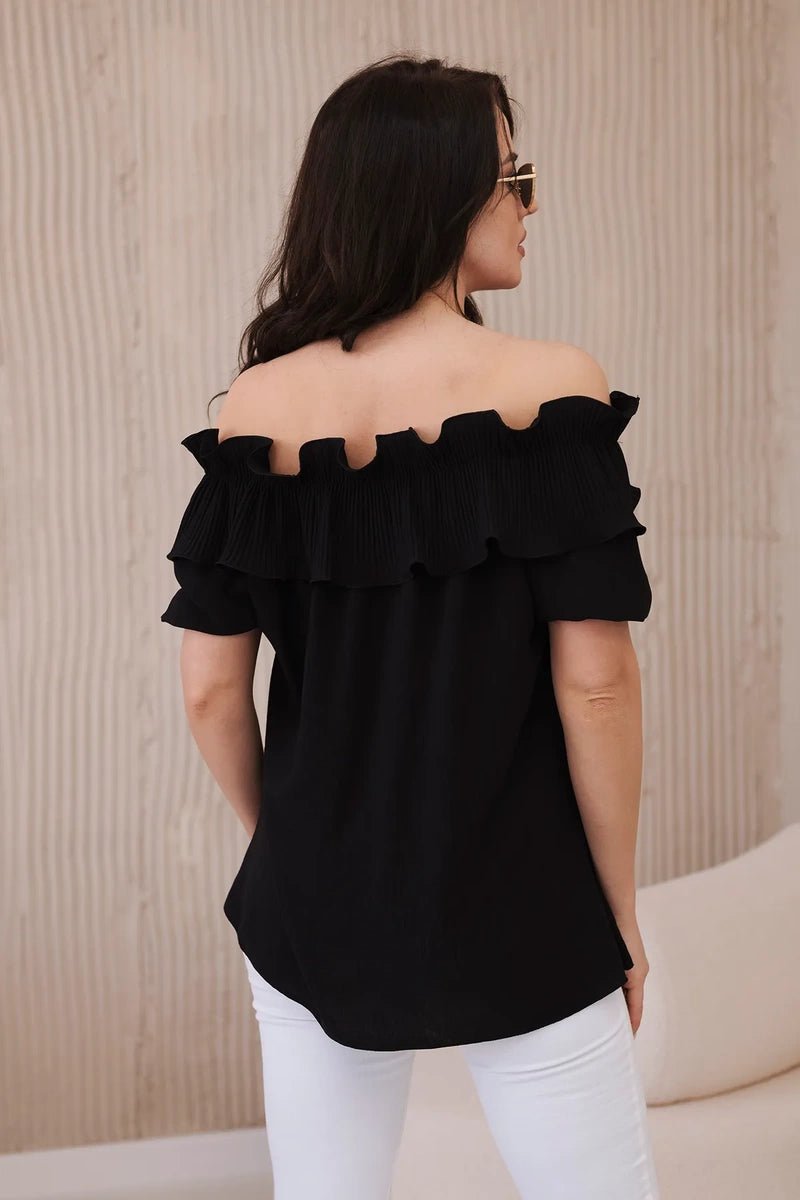 Spanish blouse with a decorative frill IT - 28 / – Black цвет / color | Lexline Fashion