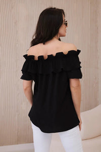 Spanish blouse with a decorative frill IT - 28 / – Black цвет / color | Lexline Fashion