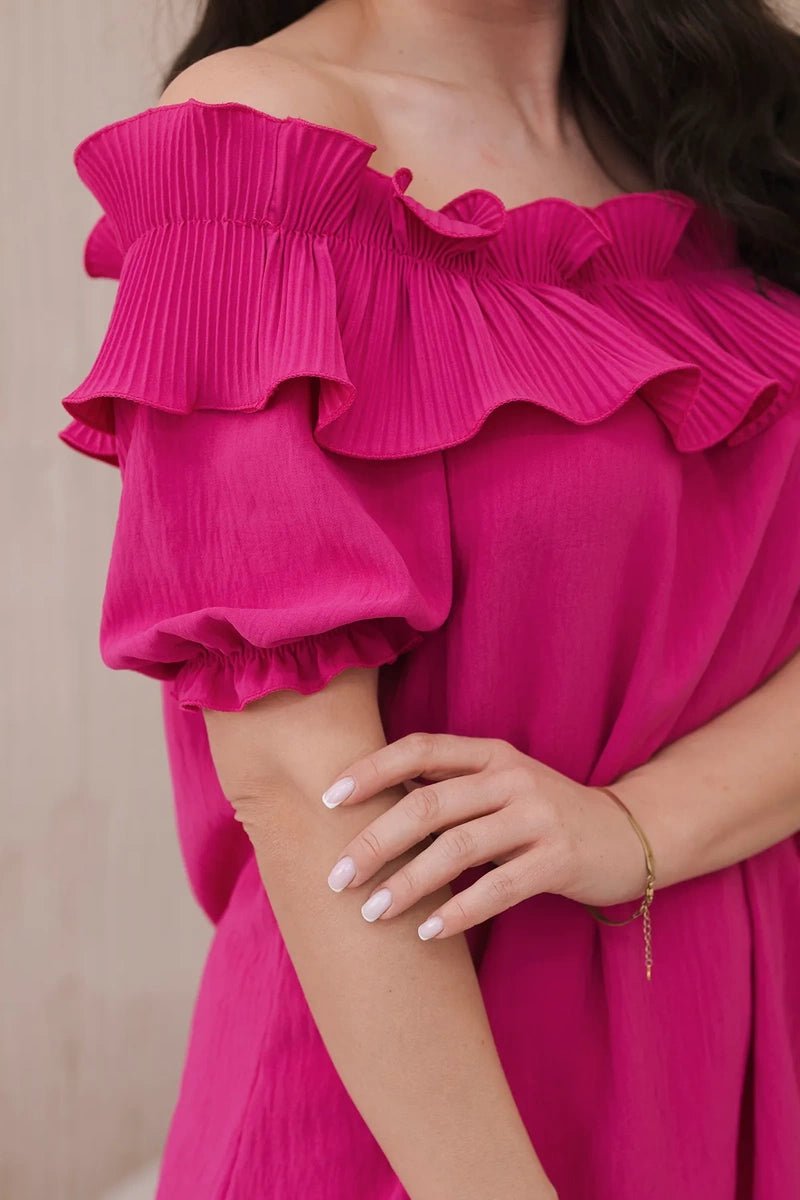 Spanish blouse with a decorative frill IT - 28 / – Fuchsia цвет / color | Lexline Fashion