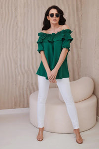 Spanish blouse with a decorative frill IT - 28 / – Green цвет / color | Lexline Fashion