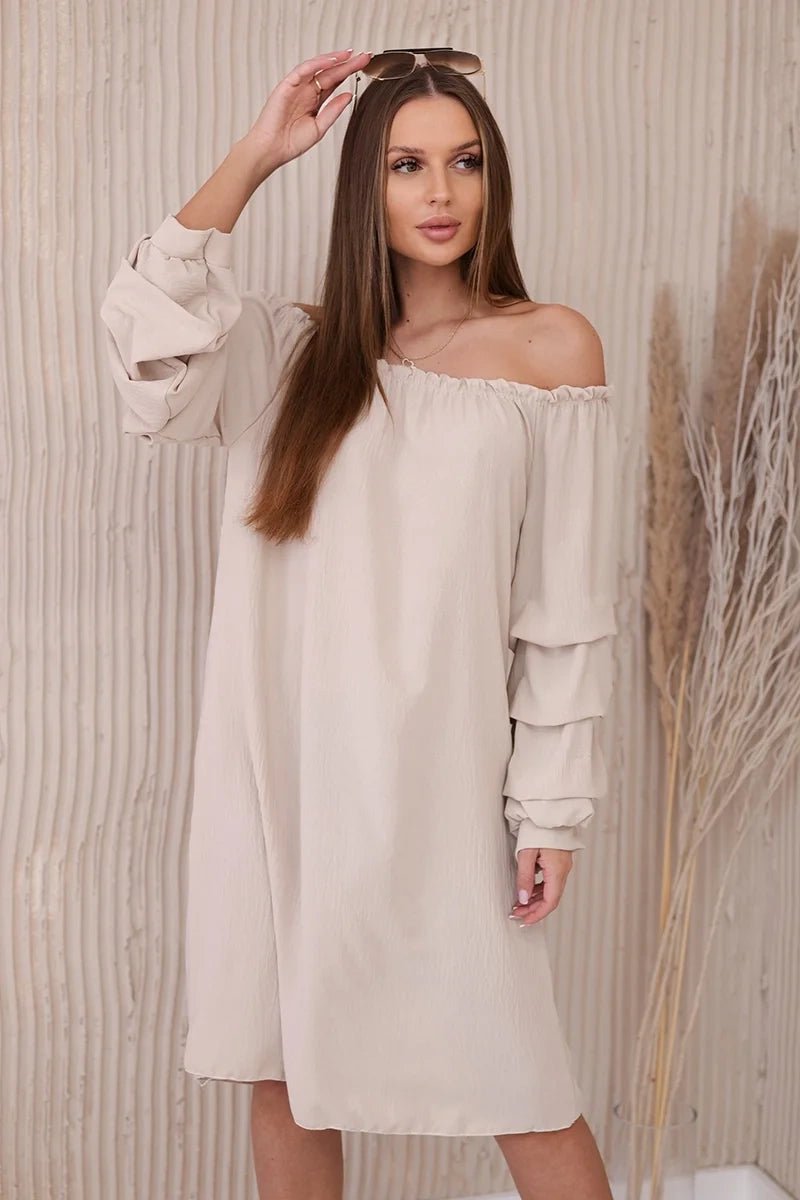 Spanish dress with decorative sleeves IT - 19 / – Beige цвет / color | Lexline Fashion