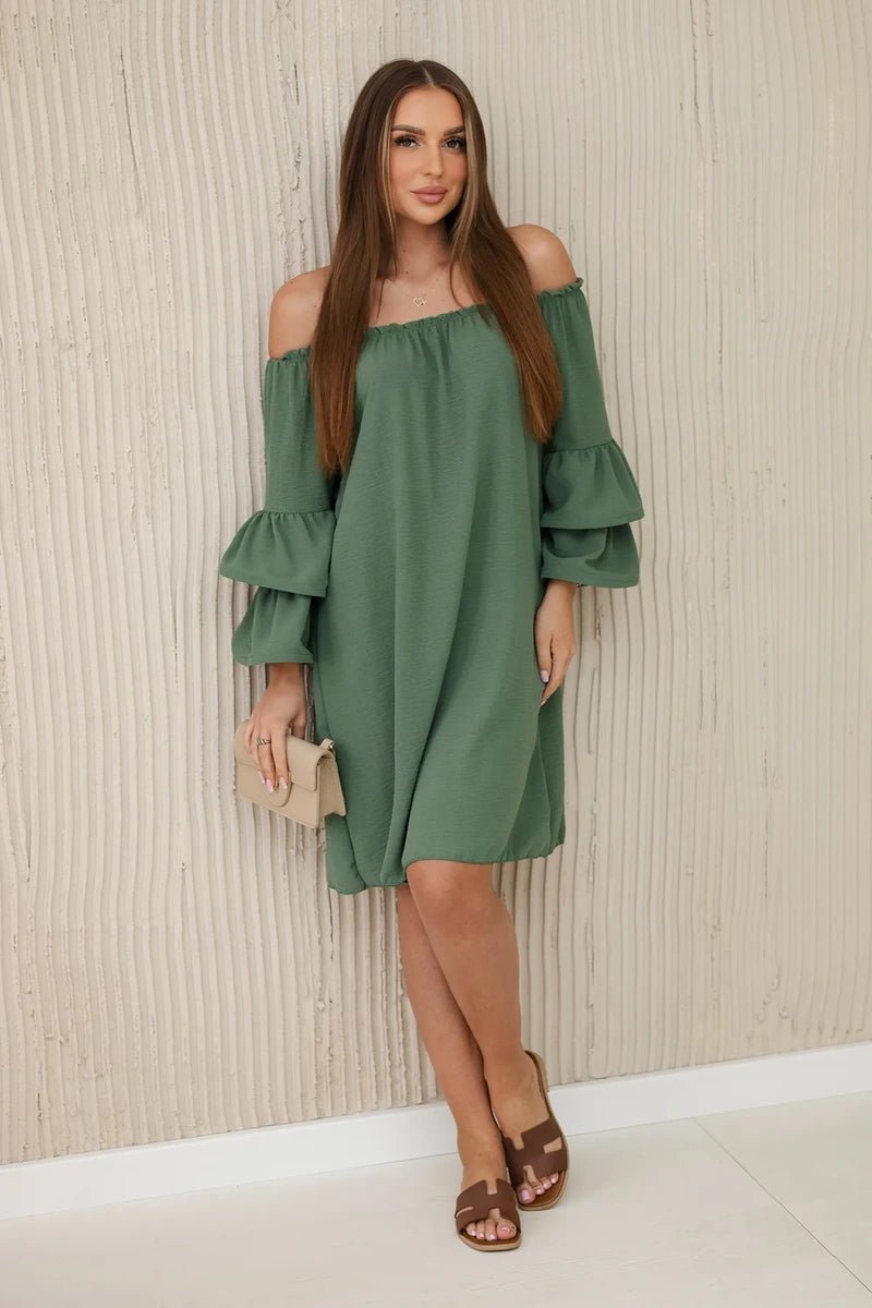 Spanish dress with frills on the sleeve IT - 23 / – Khaki цвет / color | Lexline Fashion