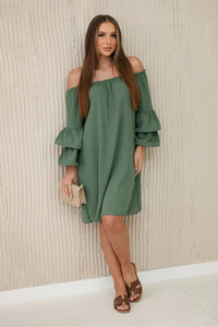 Spanish dress with frills on the sleeve IT - 23 / – Khaki цвет / color | Lexline Fashion