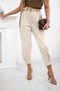Summer Punto trousers with leg closure 7048 - 1 / – Beige цвет / color | Lexline Fashion