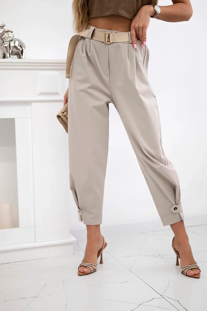 Summer Punto trousers with leg closure 7048 - 1 / – Dark || beige цвет / color | Lexline Fashion