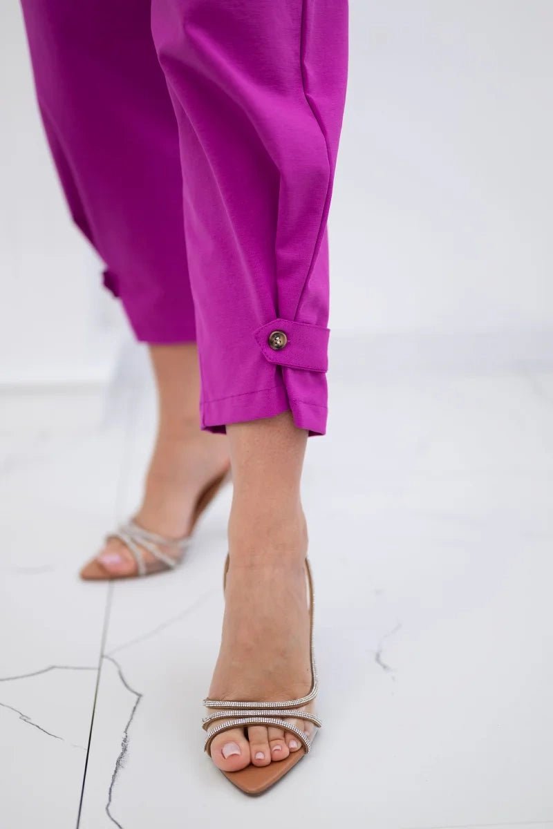 Summer Punto trousers with leg closure 7048 - 1 / – Dark || purple цвет / color | Lexline Fashion